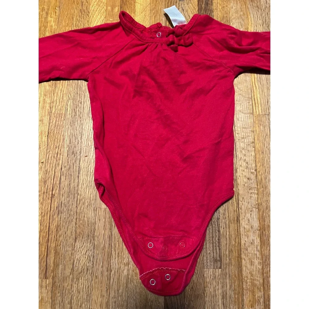 OshKosh Bgosh Baby Girls 18 M Red Long Sleeve Bow Detail Snap Bottom Bodysuit